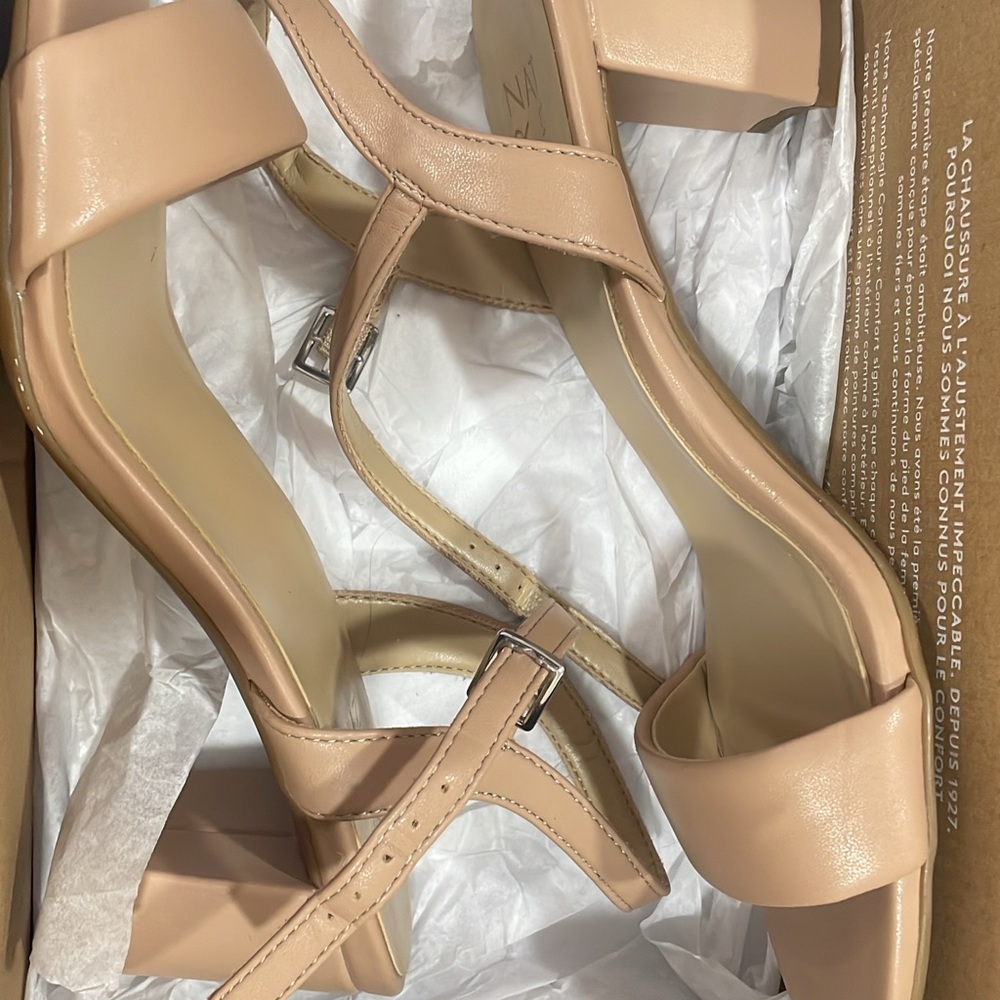 Nude Strappy Block Heel Sandals - Women